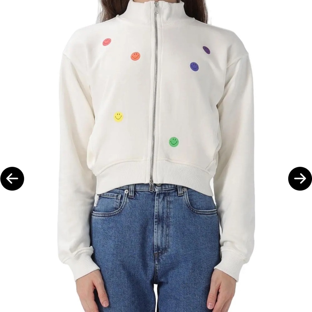 Women's White sweatshirt with Colorful Smiley Details